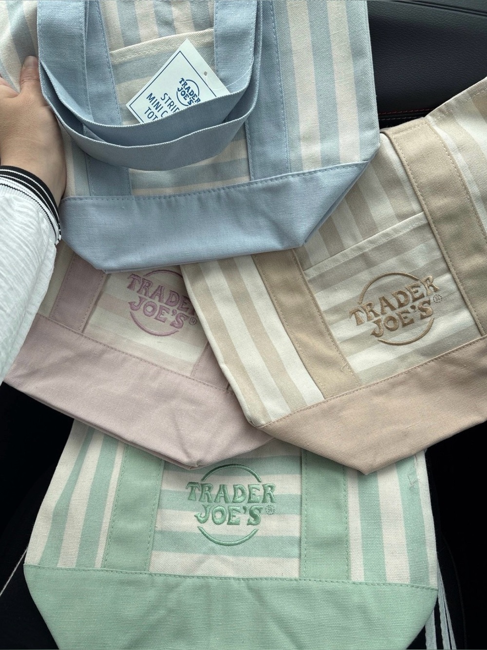 Set of 4 Trader Joes Mini Pastel Striped Canvas Tote Bag  2026 New Limited